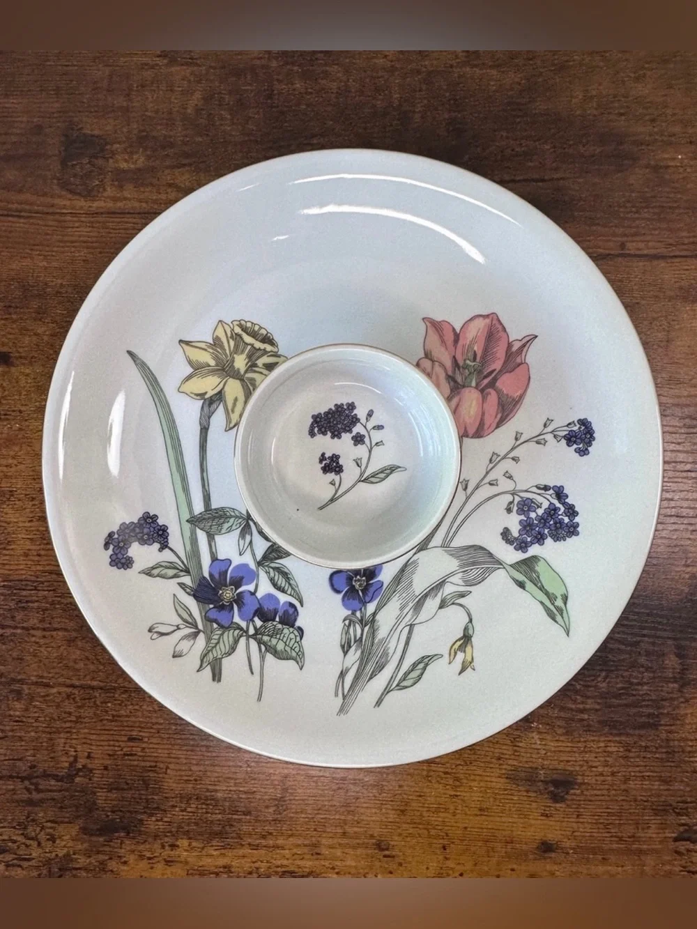 Vtg Centrum Viva Botanica Porcelain 2 Piece Chip & Dip Set Floral Platter Bowl